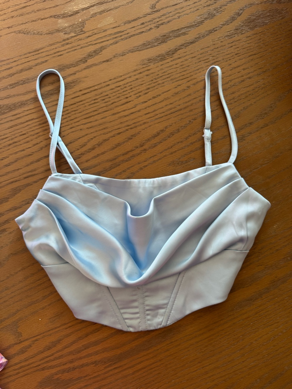White Fox Light Blue Satin Corset Crop